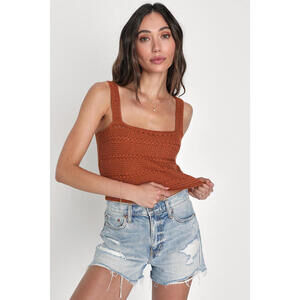 Lulus All Day Babe Brown Sweater Knit Tank Top - Size L